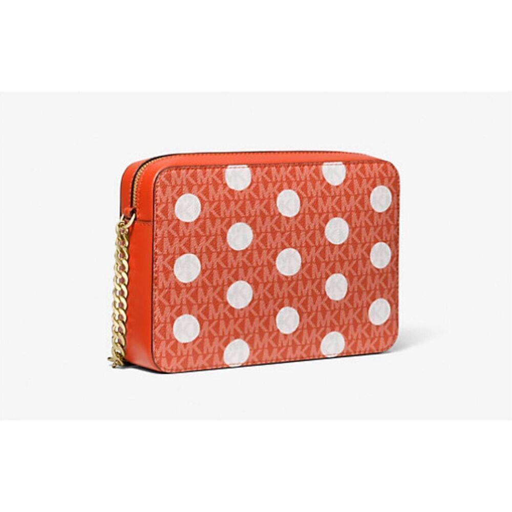 NWT~GIFTBOX~MICHAEL KORS Large Jet Set Red Clay Polka Dot Sig Logo Crossbody Bag - Picture 3 of 7